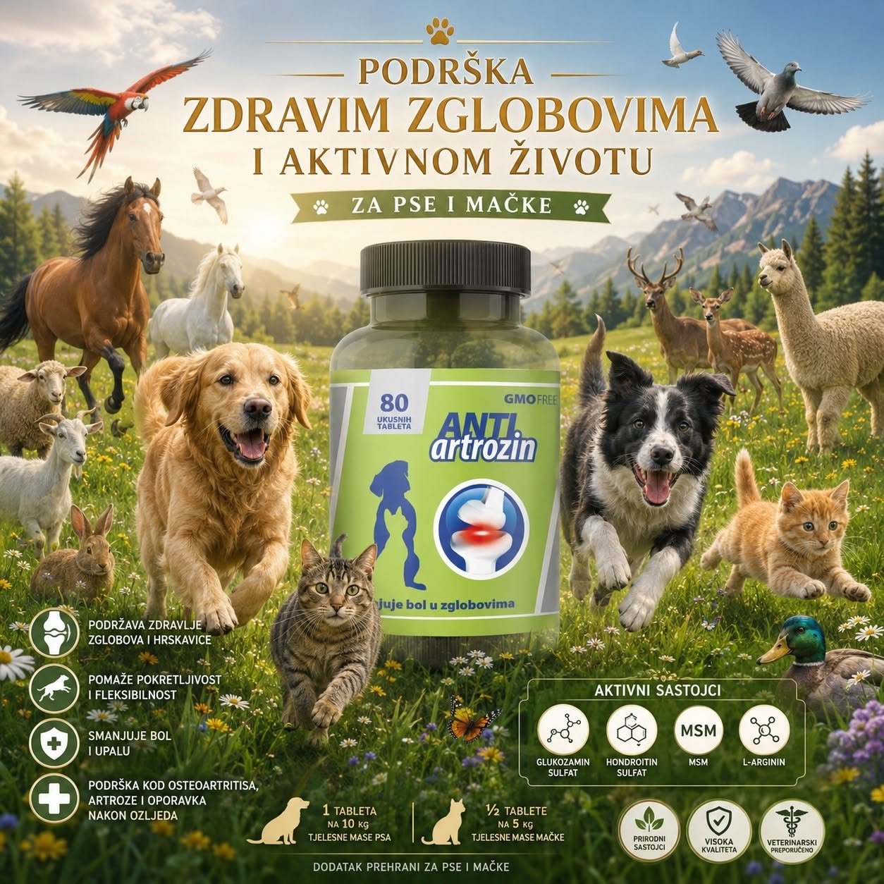 Podrška zdravim zglobovima i aktivnom životu za PSE i MAČKE
